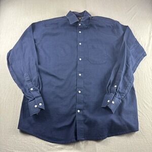 French Crown Shirt Mens 44 Blue Long Sleeve Button Up Preppy Luxury Casual Top